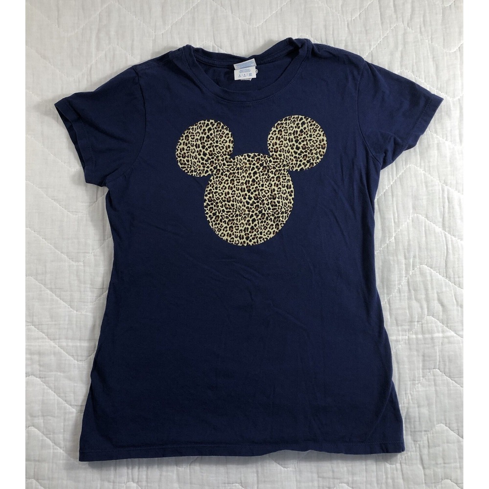 Disney Shirt Women's Small Navy Blue Animal Cheetah‎ Mickey Mouse Port & Company